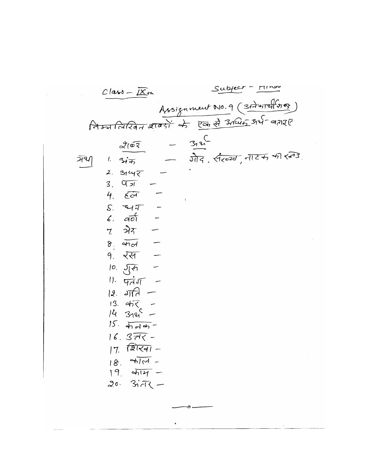 CBSE Worksheets for Class 9 Hindi Assignment 19 - Page 1