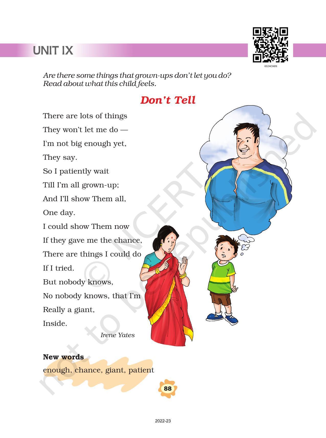 NCERT Book for Class 3 English: Unit IX.1-Don’t Tell - Page 1