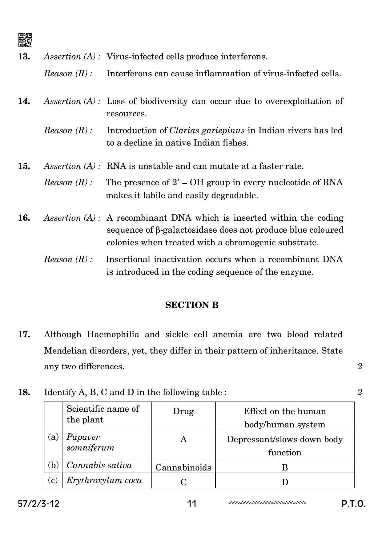 CBSE Class 12 57 2 3 Biology 2024 Question Paper - Page 11
