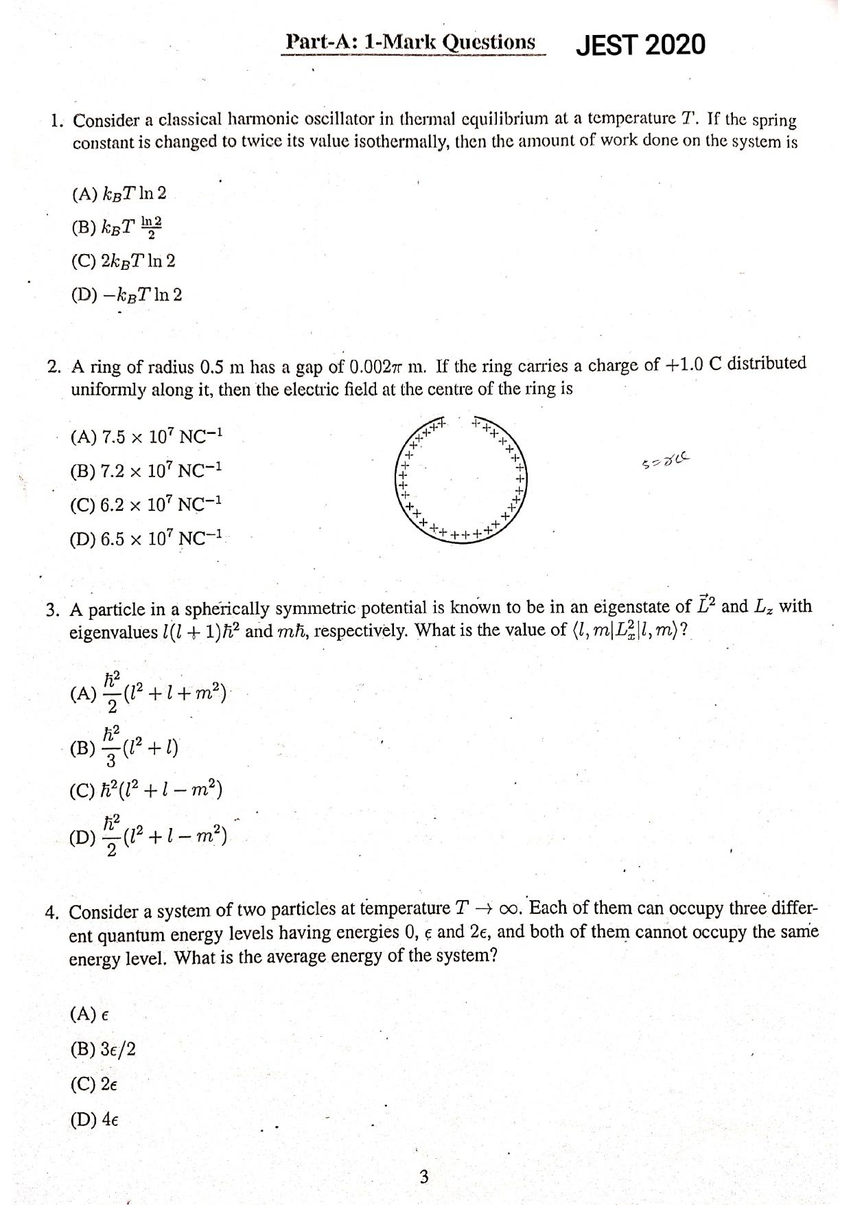 JEST 2020 Physics Question Paper with  Answer key - Page 1