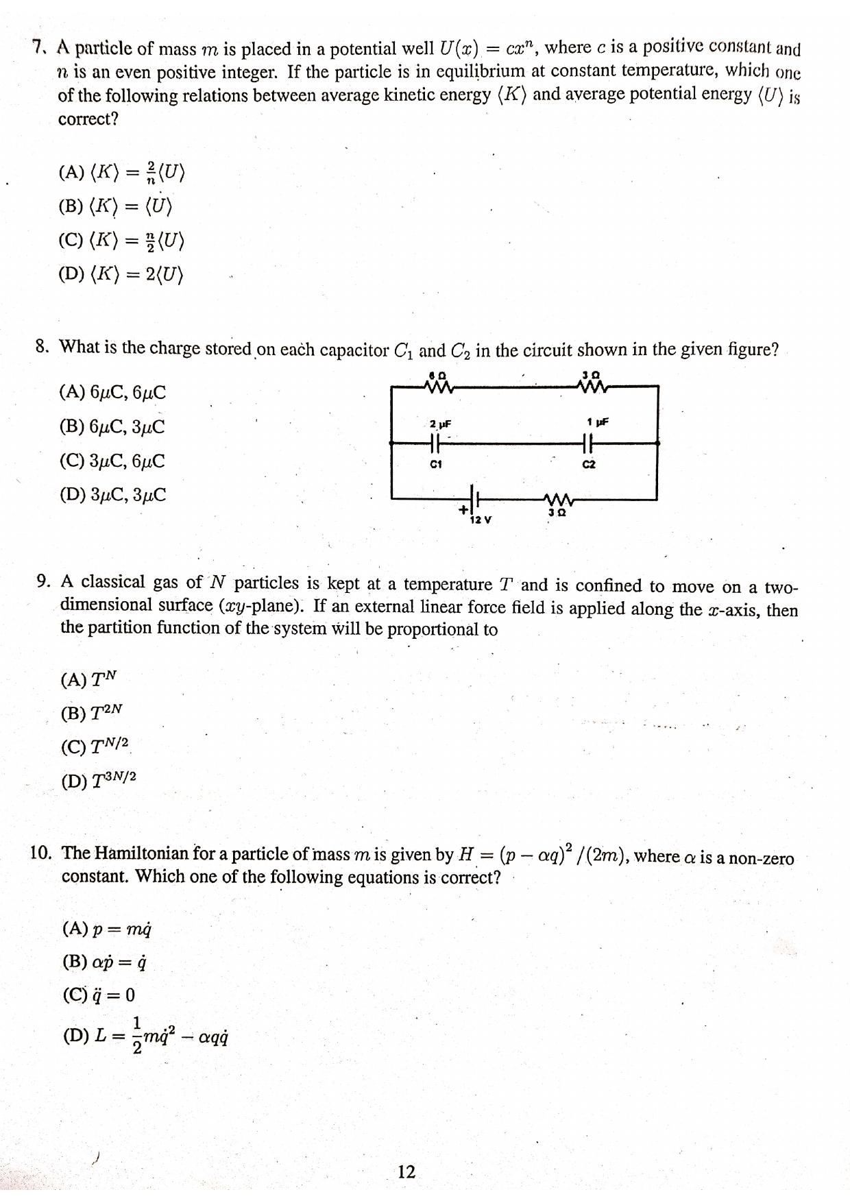 JEST 2020 Physics Question Paper with  Answer key - Page 10