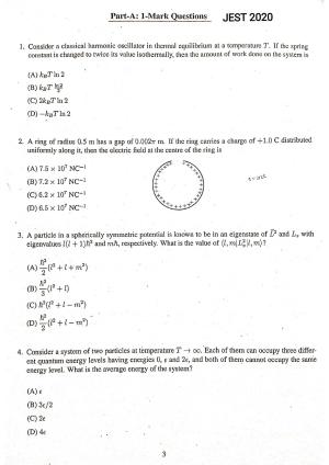 JEST 2020 Physics Question Paper with  Answer key