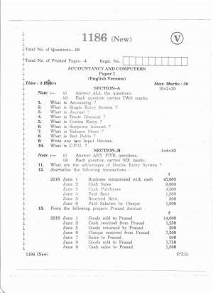 AP Inter 2nd Year Vocational Question Paper March - 2020 -Accountancy Computers - I