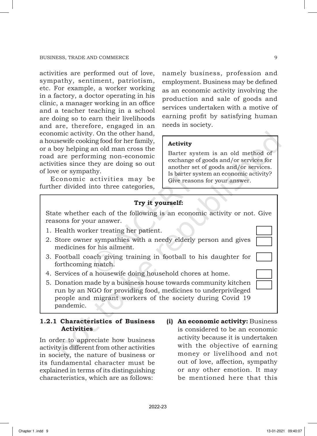 NCERT Book for Class 11 Business Studies Chapter 1 Nature and Purpose of Business - Page 9