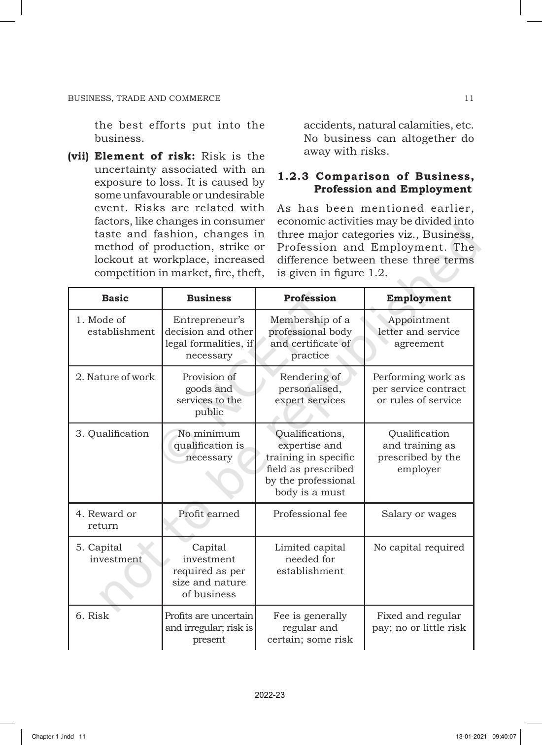 NCERT Book for Class 11 Business Studies Chapter 1 Nature and Purpose of Business - Page 11