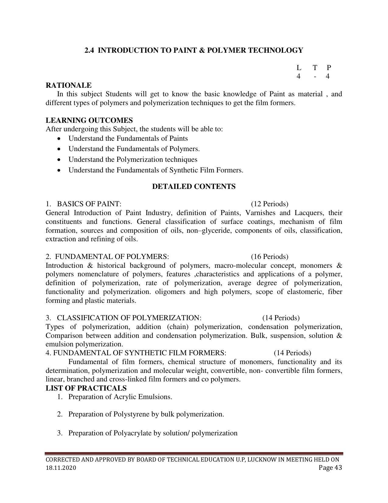 SYLLABUS FOR FIRST SEMESTER SESSION (2020-2021) - SIX SEMESTER DIPLOMA COURSE IN PAINT TECHNOLOGY - Page 43