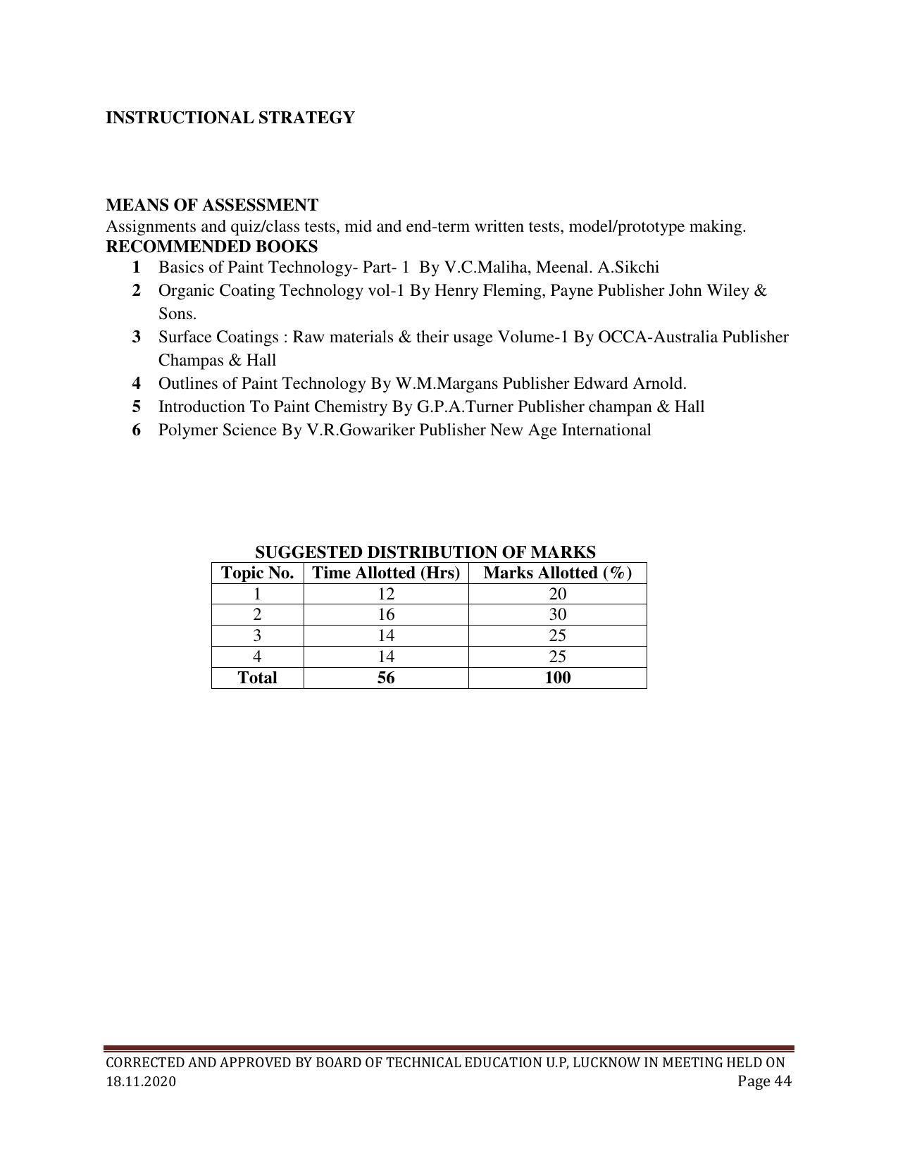 SYLLABUS FOR FIRST SEMESTER SESSION (2020-2021) - SIX SEMESTER DIPLOMA COURSE IN PAINT TECHNOLOGY - Page 44