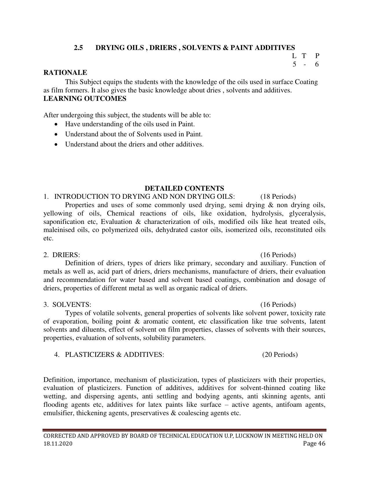 SYLLABUS FOR FIRST SEMESTER SESSION (2020-2021) - SIX SEMESTER DIPLOMA COURSE IN PAINT TECHNOLOGY - Page 46