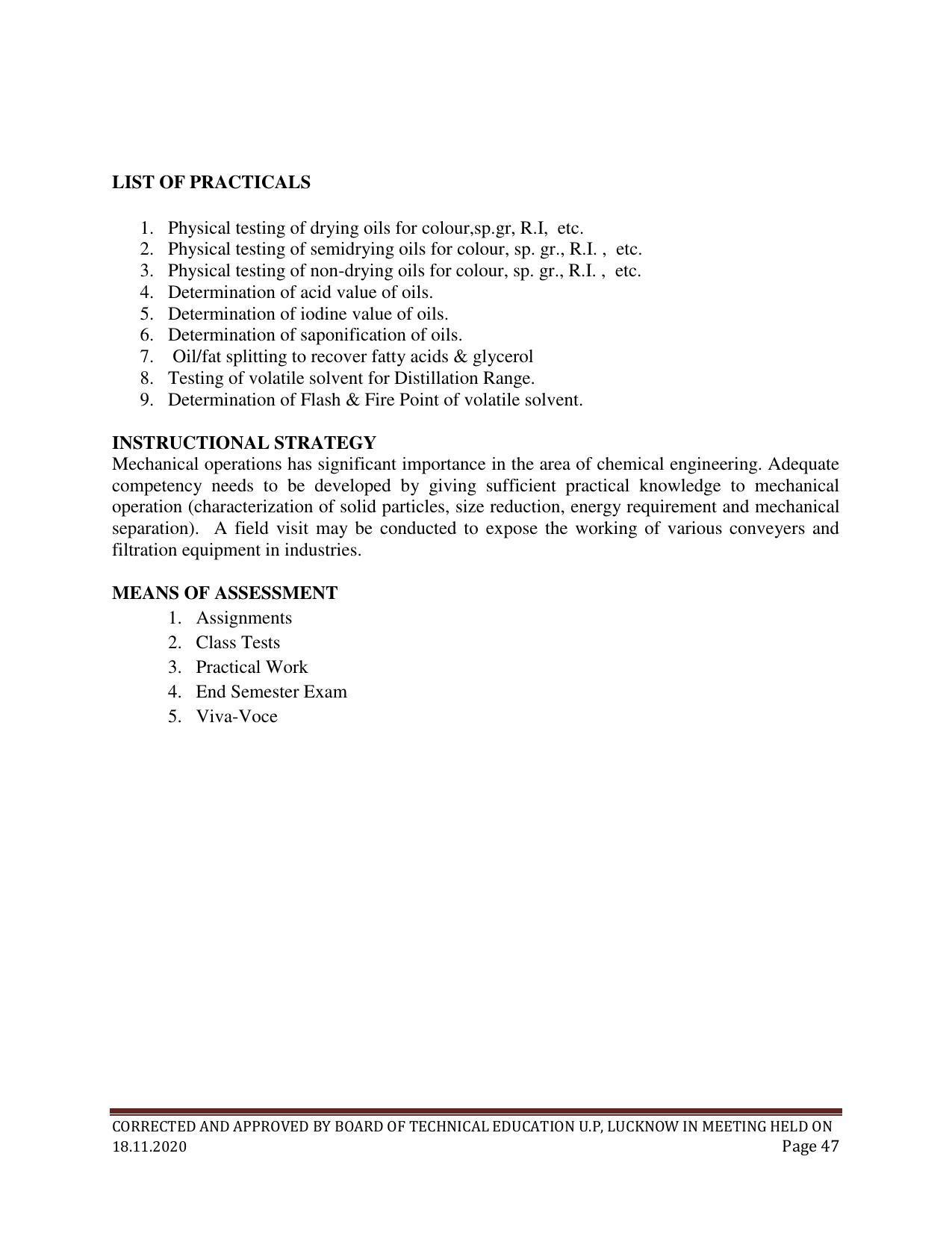 SYLLABUS FOR FIRST SEMESTER SESSION (2020-2021) - SIX SEMESTER DIPLOMA COURSE IN PAINT TECHNOLOGY - Page 47