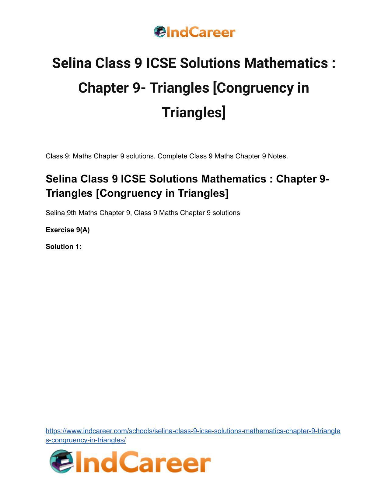 Selina Class 9 ICSE Solutions Mathematics : Chapter 9- Triangles [Congruency in Triangles] - Page 2
