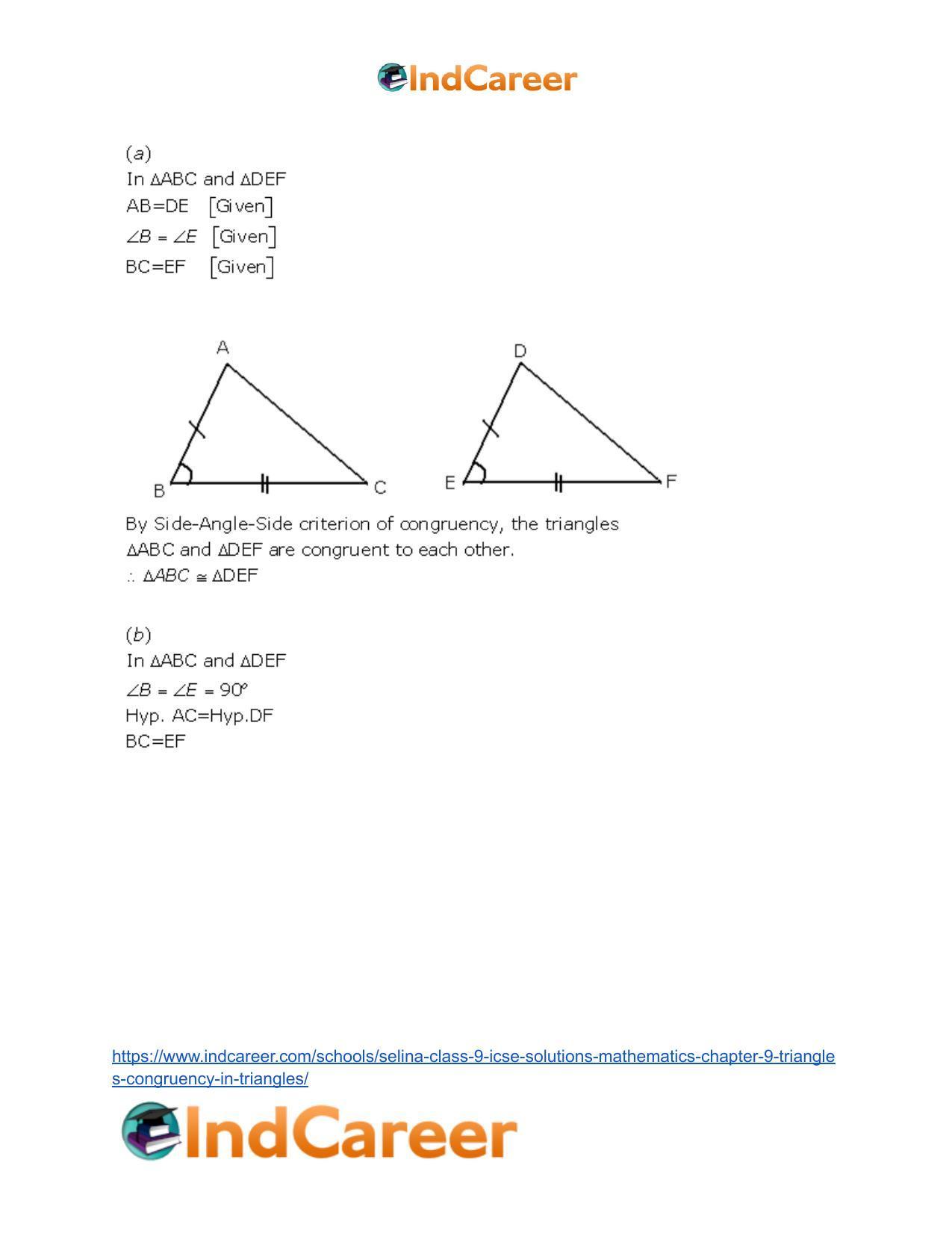 Selina Class 9 ICSE Solutions Mathematics : Chapter 9- Triangles [Congruency in Triangles] - Page 3