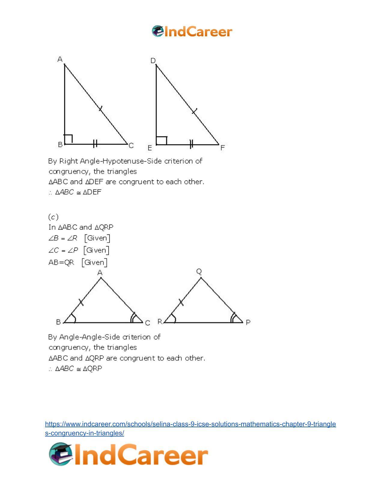 Selina Class 9 ICSE Solutions Mathematics : Chapter 9- Triangles [Congruency in Triangles] - Page 4