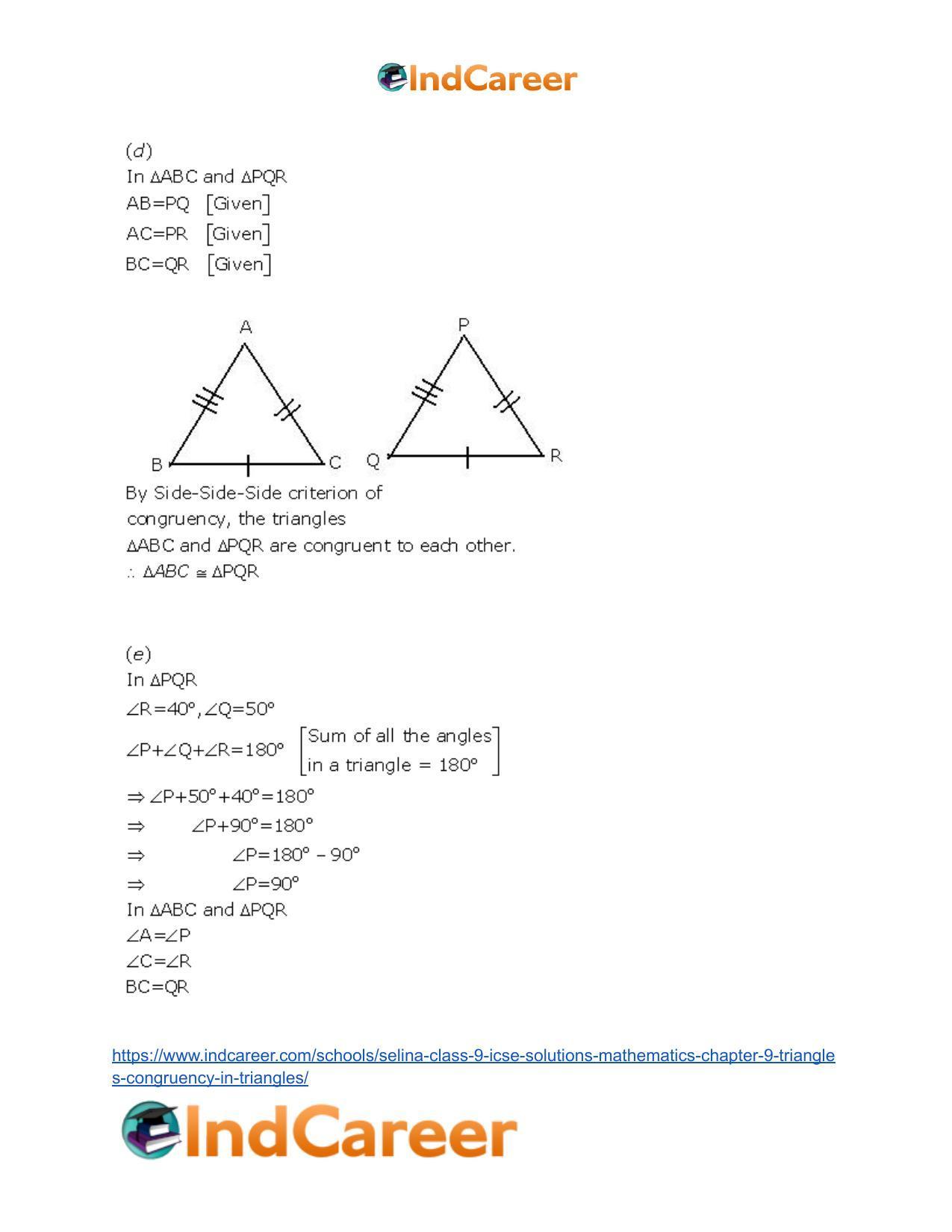 Selina Class 9 ICSE Solutions Mathematics : Chapter 9- Triangles [Congruency in Triangles] - Page 5