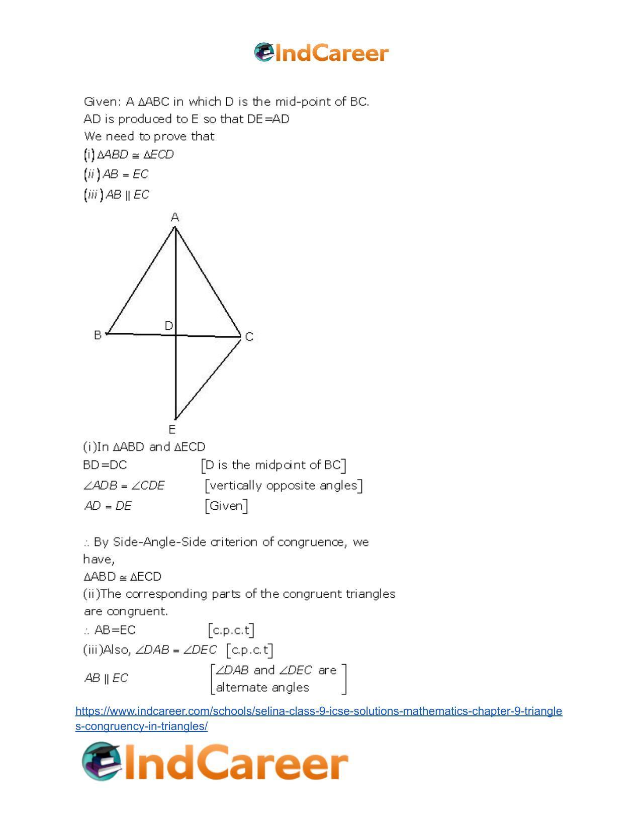 Selina Class 9 ICSE Solutions Mathematics : Chapter 9- Triangles [Congruency in Triangles] - Page 9