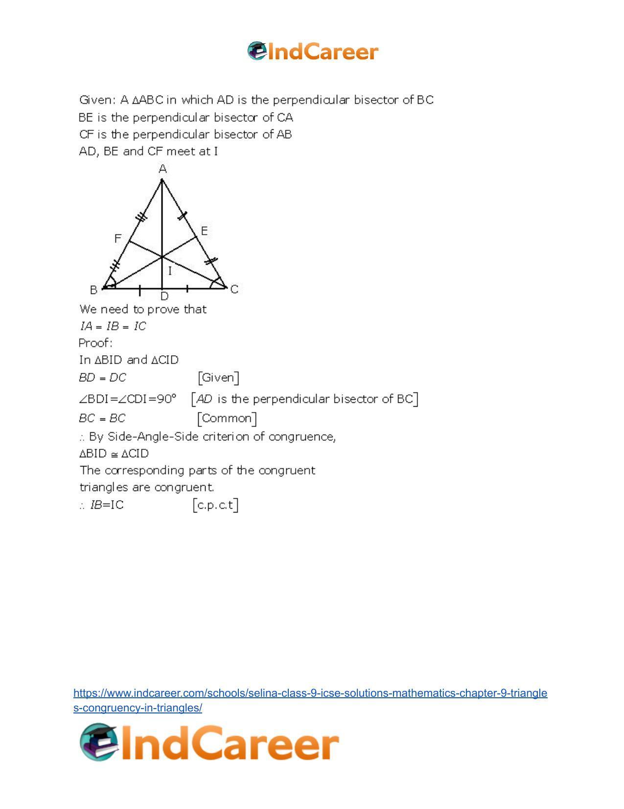 Selina Class 9 ICSE Solutions Mathematics : Chapter 9- Triangles [Congruency in Triangles] - Page 12