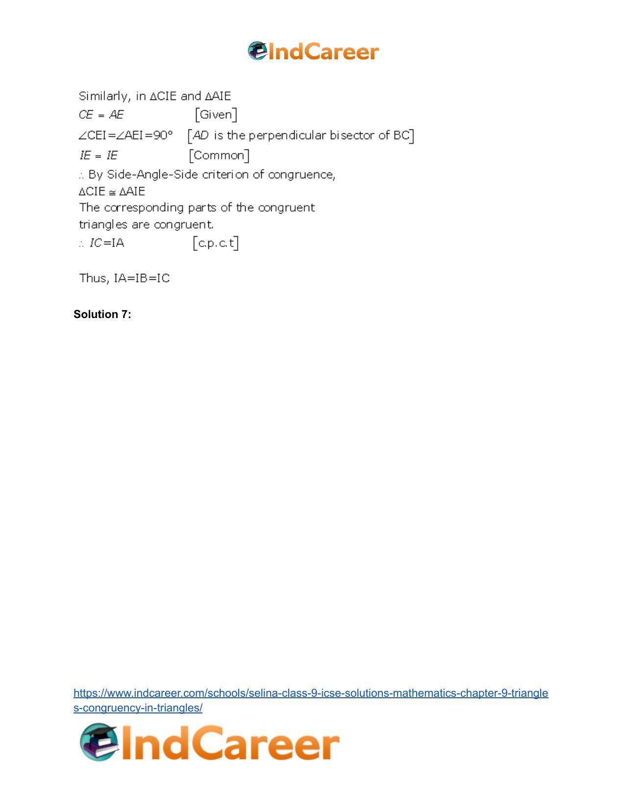 Selina Class 9 ICSE Solutions Mathematics : Chapter 9- Triangles [Congruency in Triangles] - Page 13