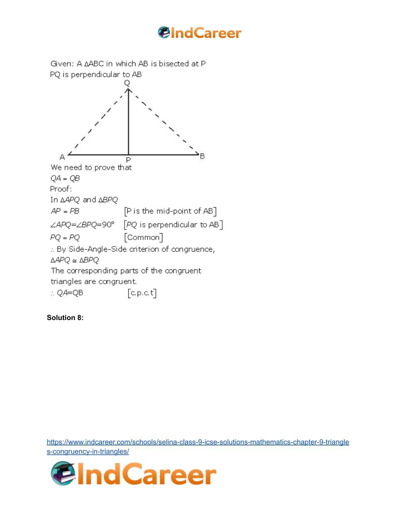 Selina Class 9 ICSE Solutions Mathematics : Chapter 9- Triangles [Congruency in Triangles] - Page 14