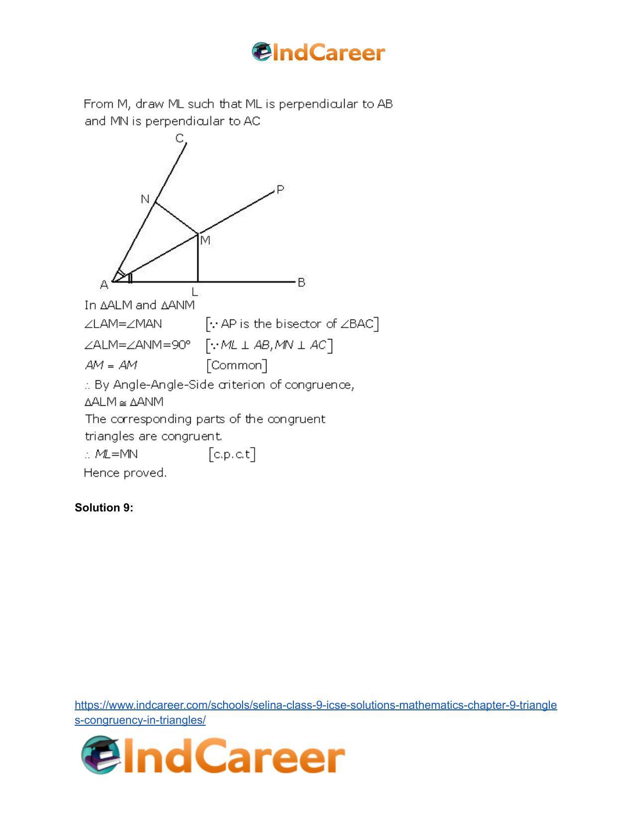 Selina Class 9 ICSE Solutions Mathematics : Chapter 9- Triangles [Congruency in Triangles] - Page 15