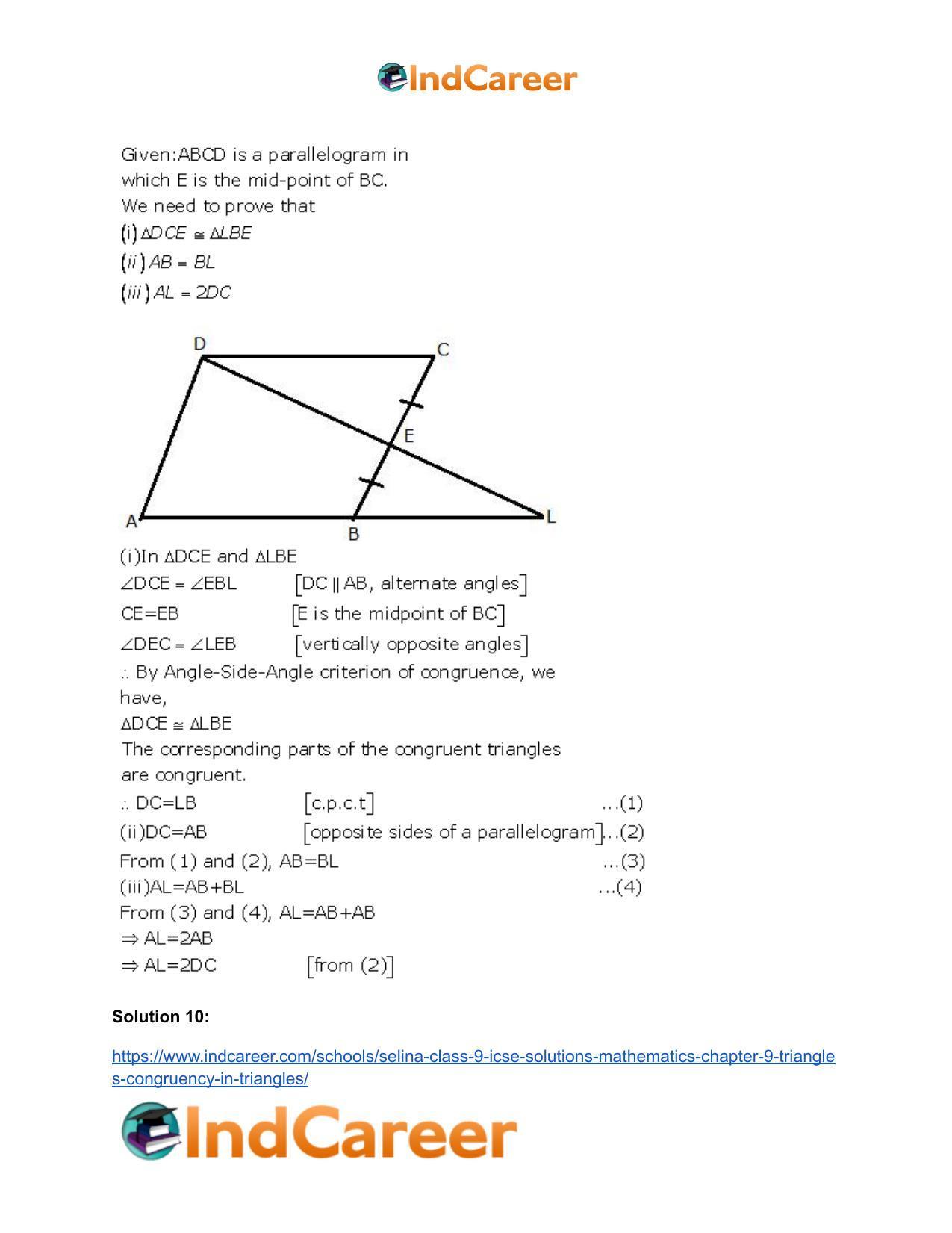 Selina Class 9 ICSE Solutions Mathematics : Chapter 9- Triangles [Congruency in Triangles] - Page 16
