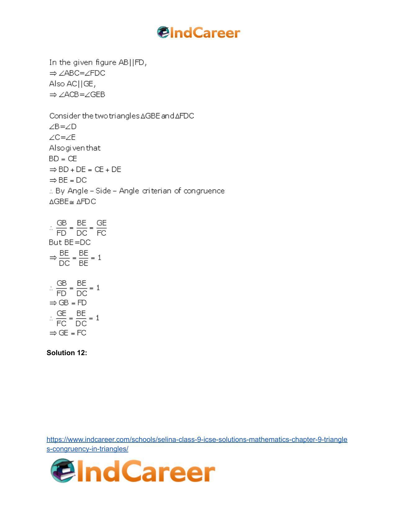 Selina Class 9 ICSE Solutions Mathematics : Chapter 9- Triangles [Congruency in Triangles] - Page 18