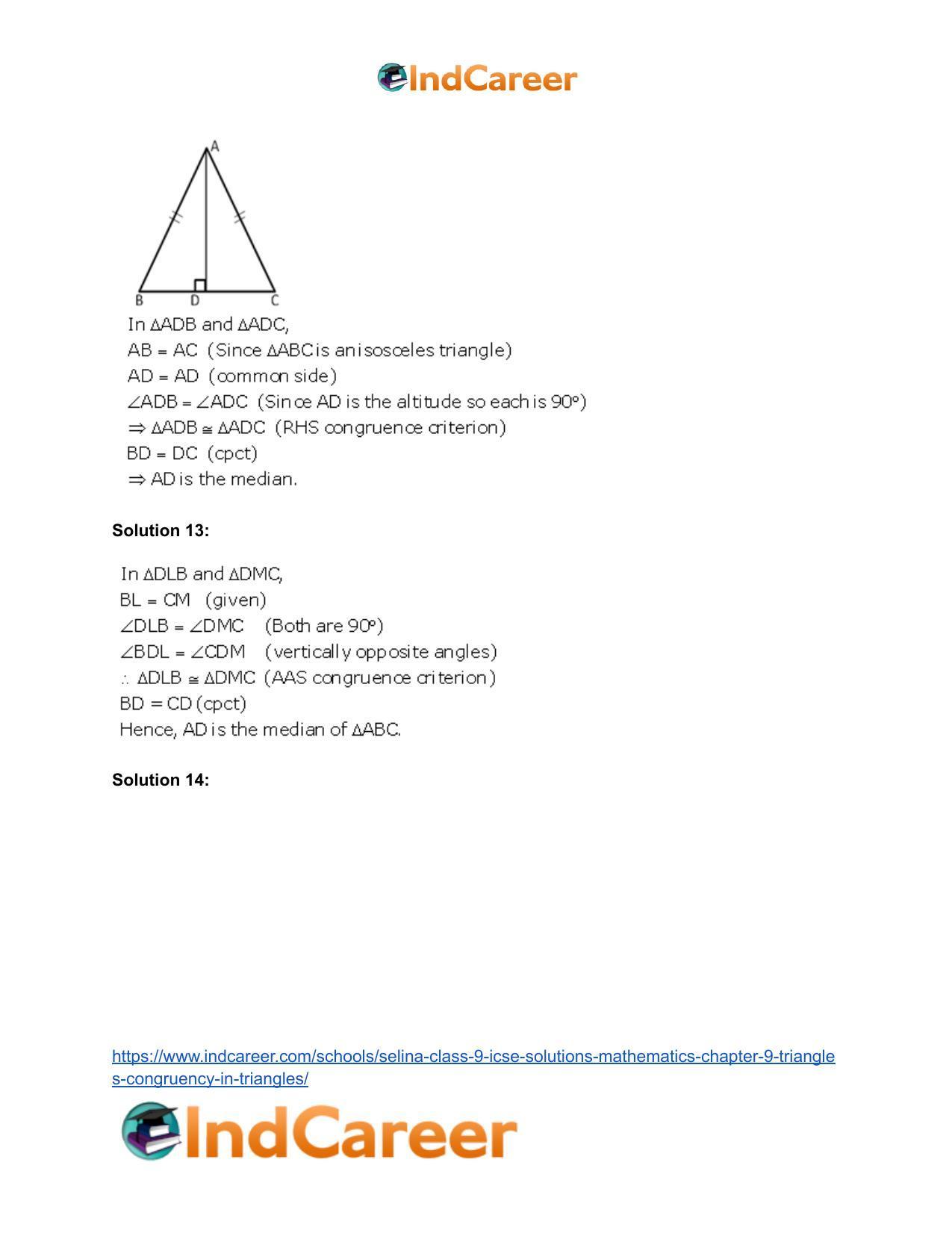 Selina Class 9 ICSE Solutions Mathematics : Chapter 9- Triangles [Congruency in Triangles] - Page 19