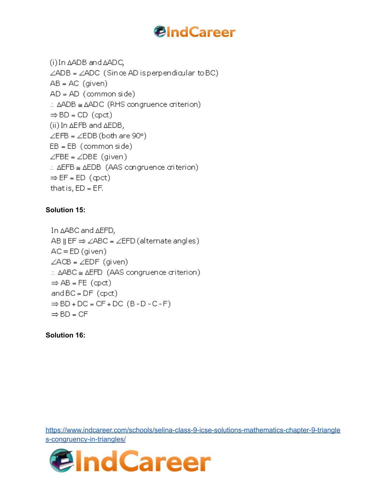Selina Class 9 ICSE Solutions Mathematics : Chapter 9- Triangles [Congruency in Triangles] - Page 20
