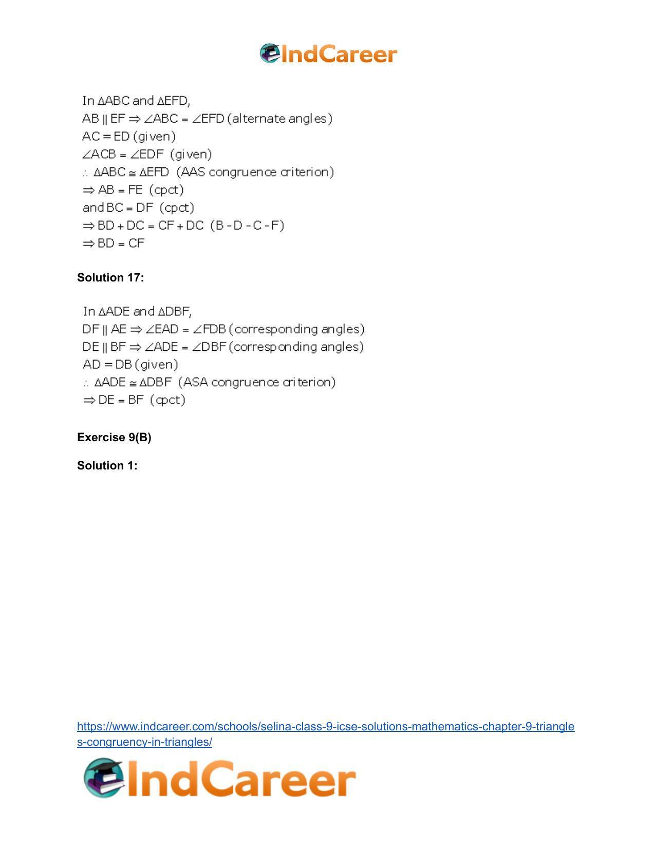Selina Class 9 ICSE Solutions Mathematics : Chapter 9- Triangles [Congruency in Triangles] - Page 21
