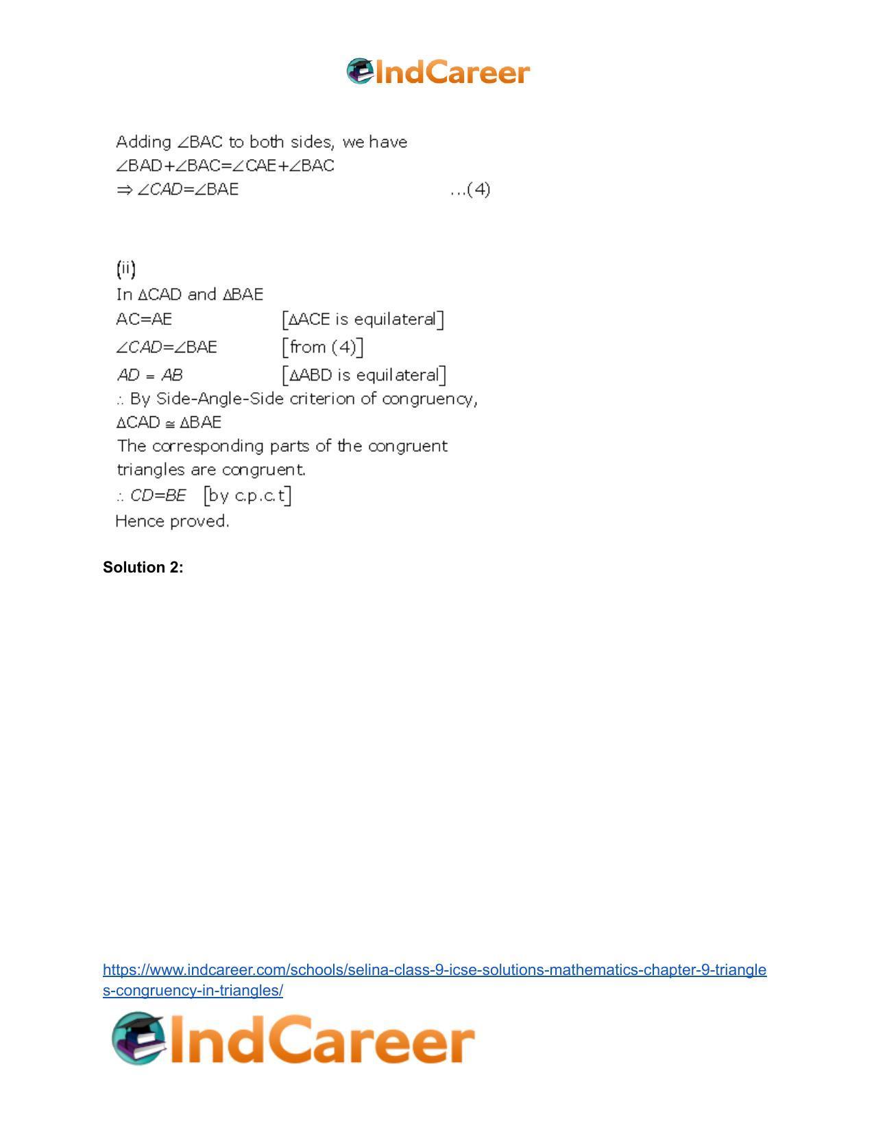 Selina Class 9 ICSE Solutions Mathematics : Chapter 9- Triangles [Congruency in Triangles] - Page 23
