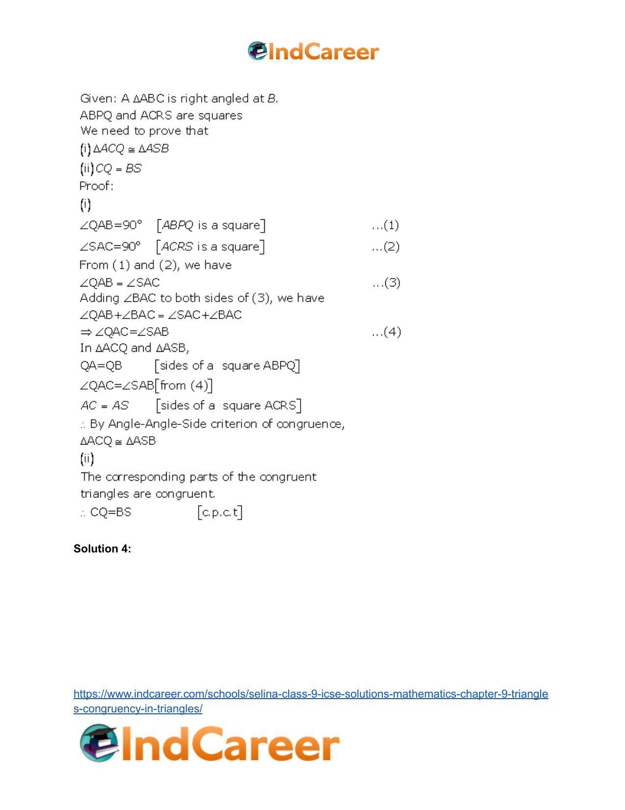 Selina Class 9 ICSE Solutions Mathematics : Chapter 9- Triangles [Congruency in Triangles] - Page 30