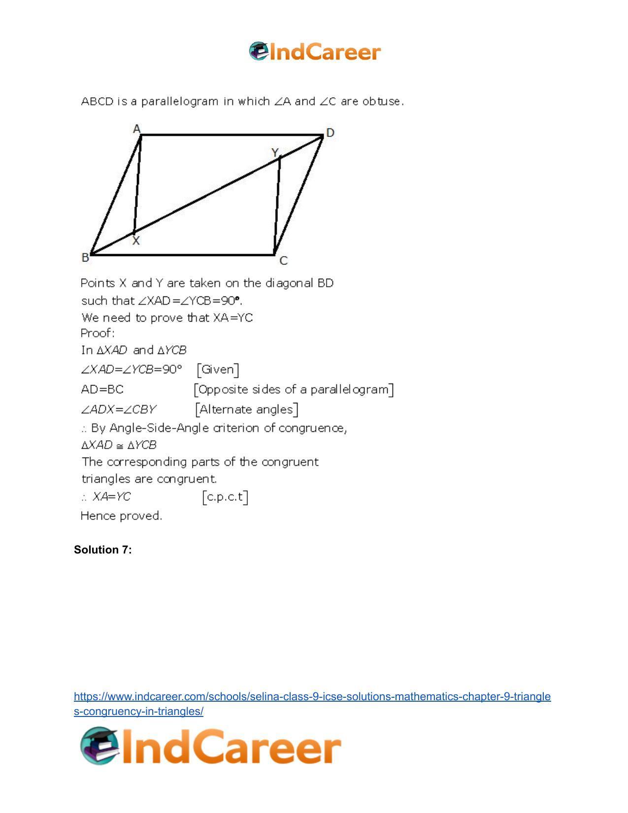Selina Class 9 ICSE Solutions Mathematics : Chapter 9- Triangles [Congruency in Triangles] - Page 34