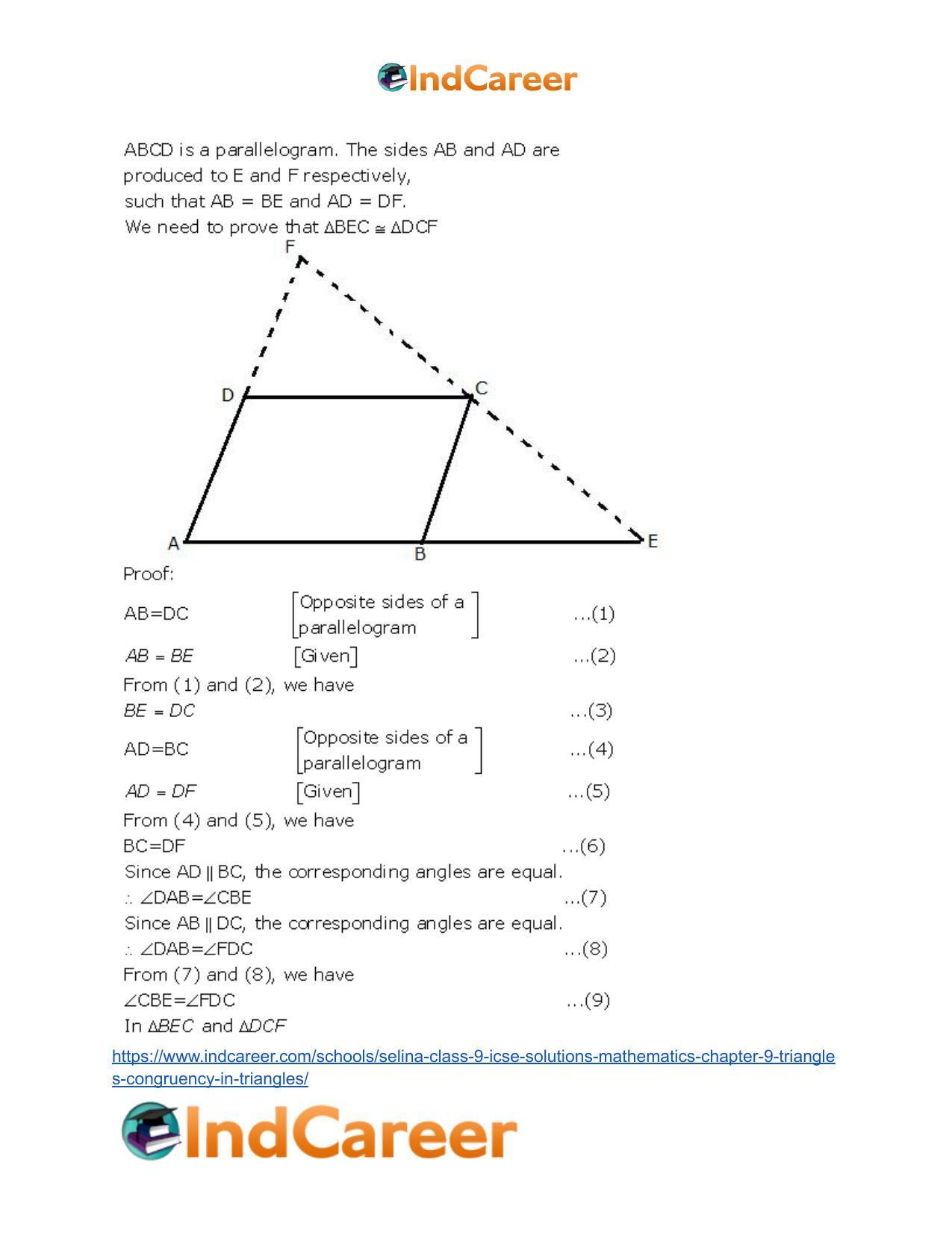 Selina Class 9 ICSE Solutions Mathematics : Chapter 9- Triangles [Congruency in Triangles] - Page 35