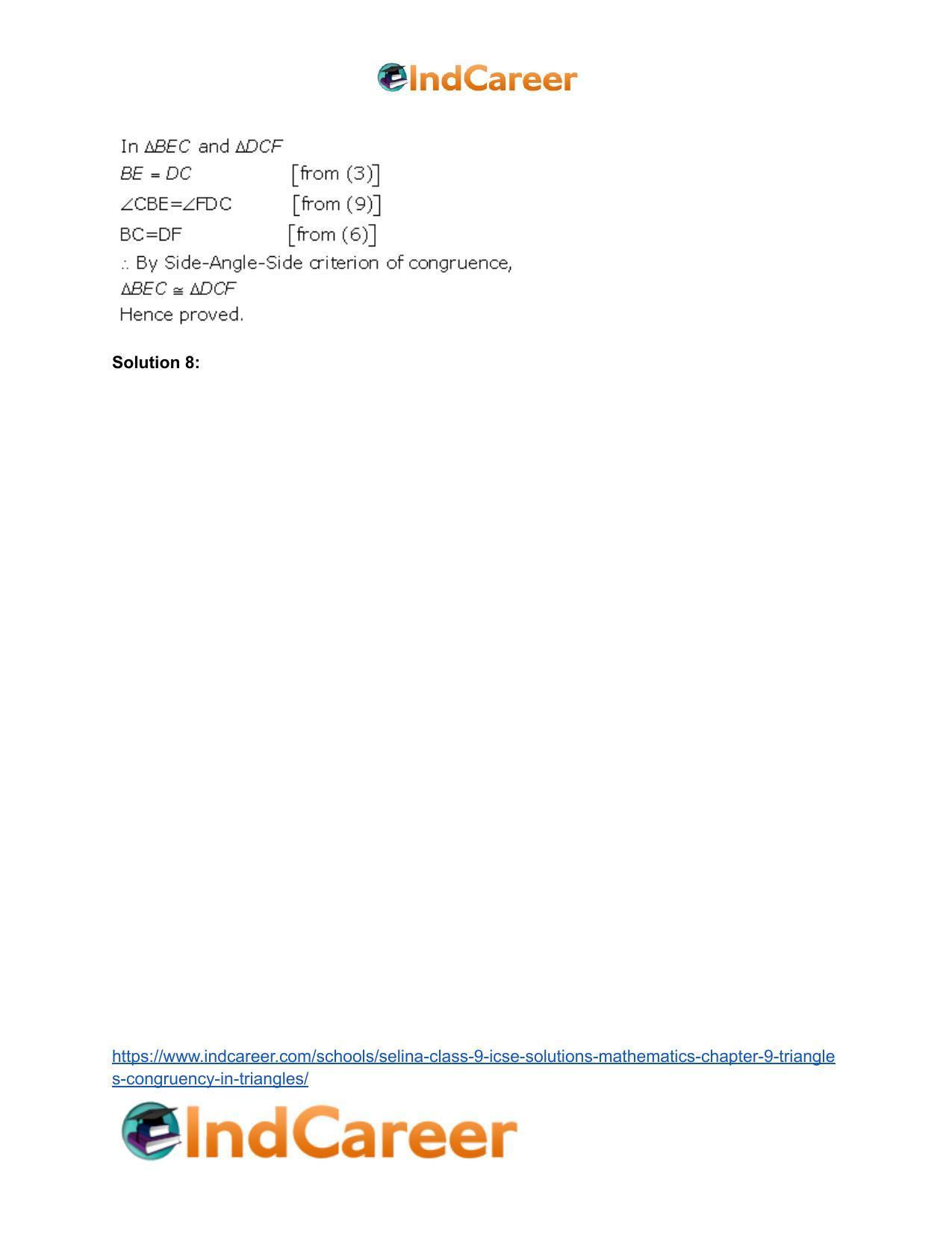 Selina Class 9 ICSE Solutions Mathematics : Chapter 9- Triangles [Congruency in Triangles] - Page 36