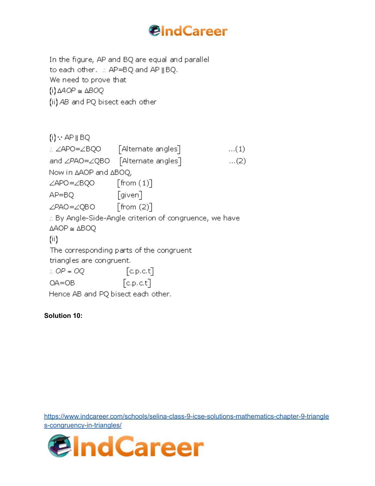 Selina Class 9 ICSE Solutions Mathematics : Chapter 9- Triangles [Congruency in Triangles] - Page 38