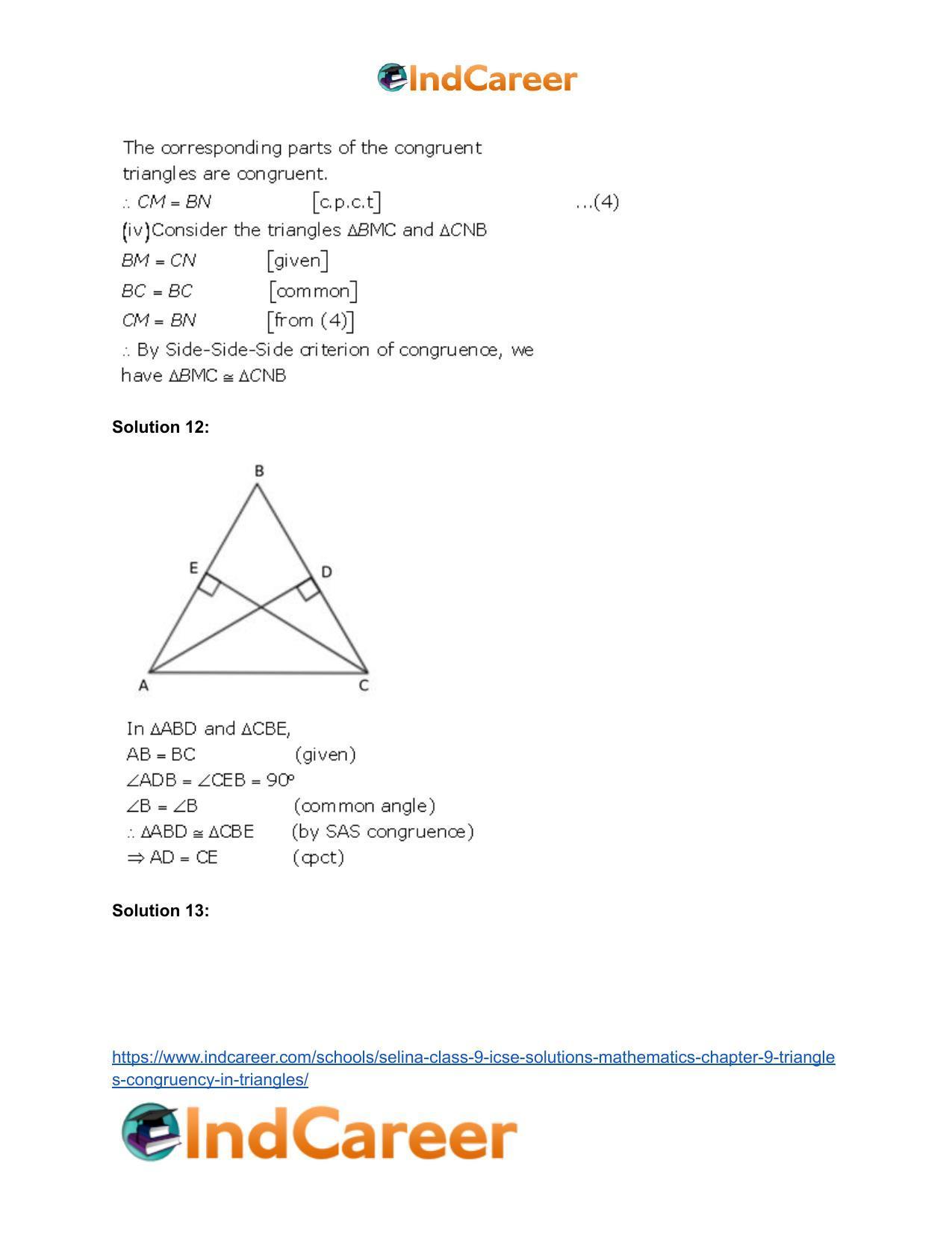 Selina Class 9 ICSE Solutions Mathematics : Chapter 9- Triangles [Congruency in Triangles] - Page 41