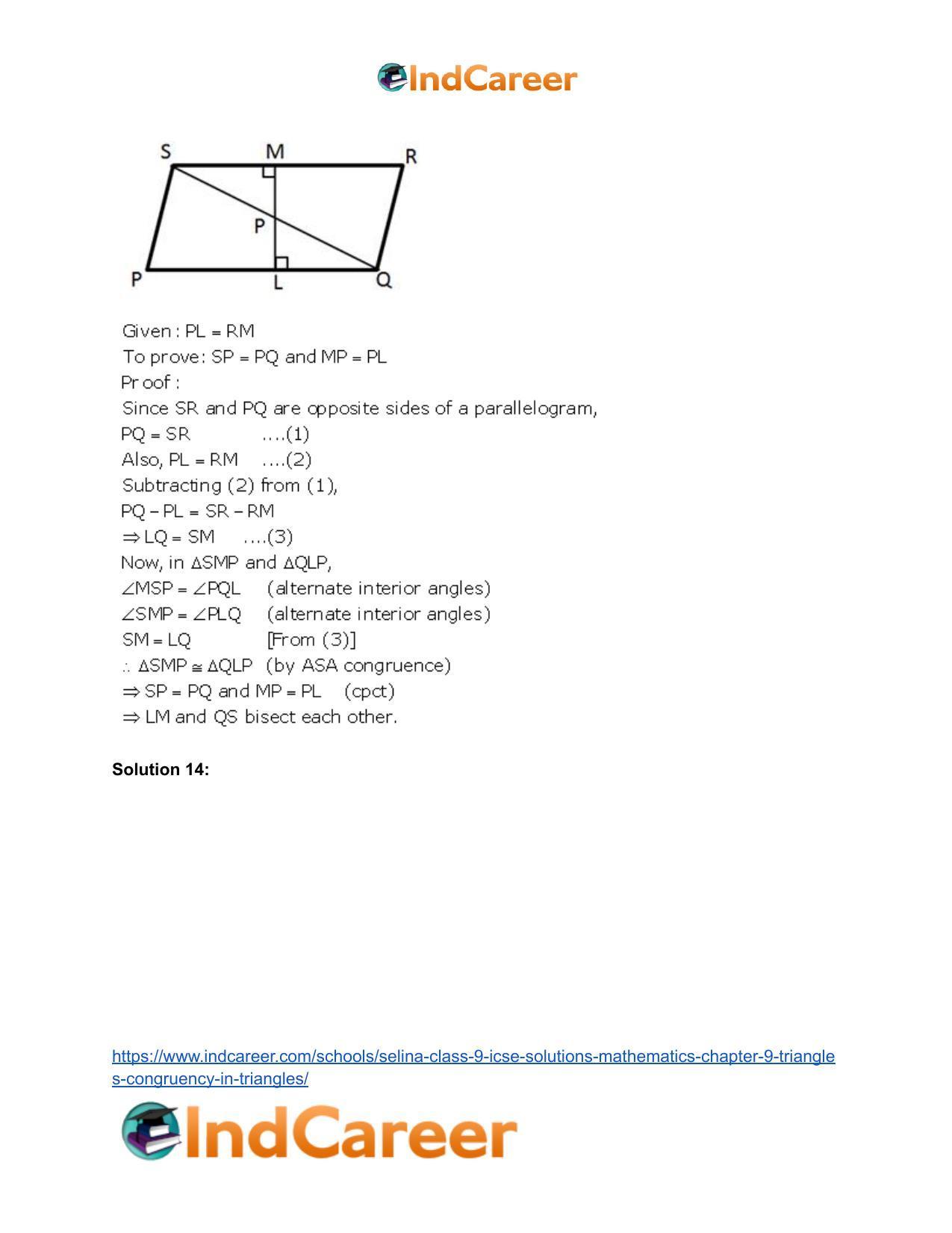 Selina Class 9 ICSE Solutions Mathematics : Chapter 9- Triangles [Congruency in Triangles] - Page 42