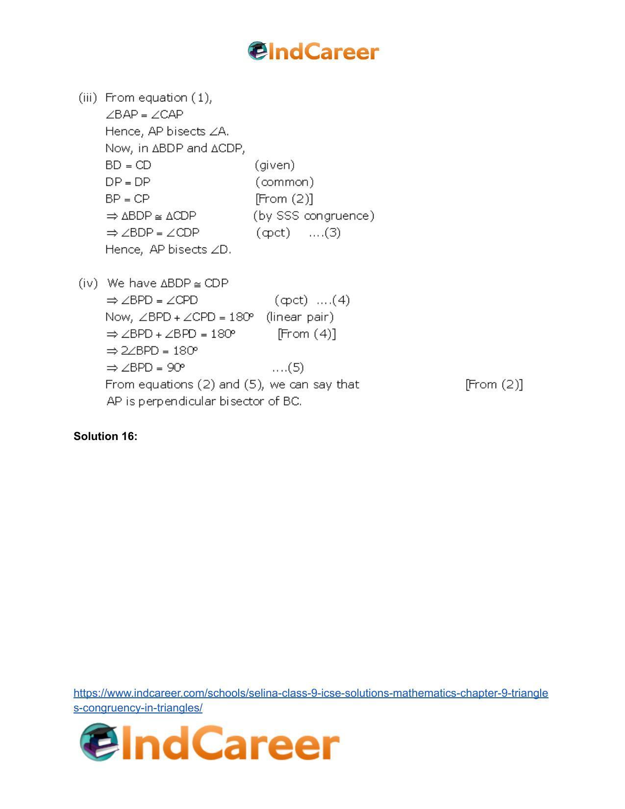 Selina Class 9 ICSE Solutions Mathematics : Chapter 9- Triangles [Congruency in Triangles] - Page 45