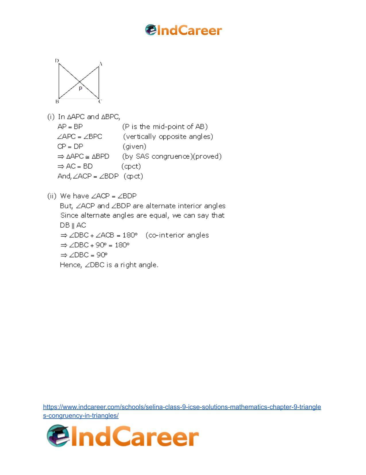Selina Class 9 ICSE Solutions Mathematics : Chapter 9- Triangles [Congruency in Triangles] - Page 46