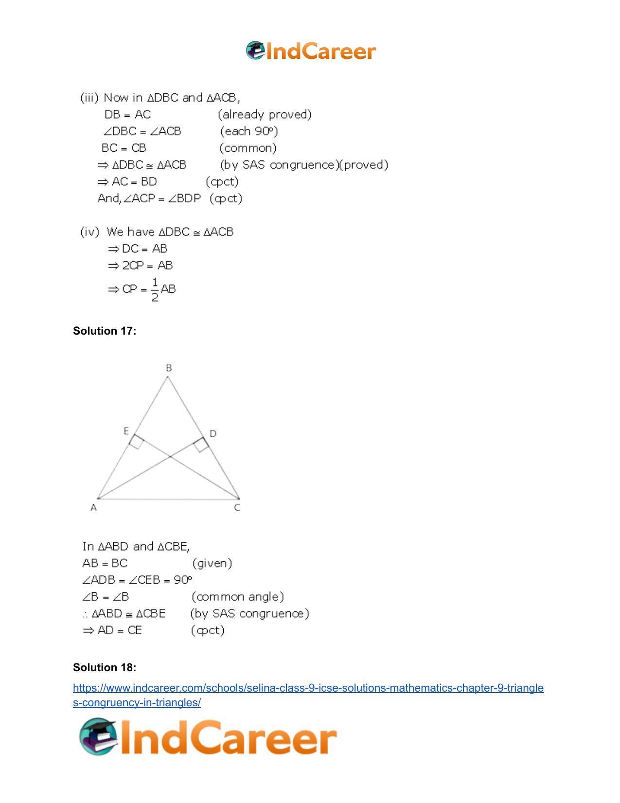 Selina Class 9 ICSE Solutions Mathematics : Chapter 9- Triangles [Congruency in Triangles] - Page 47