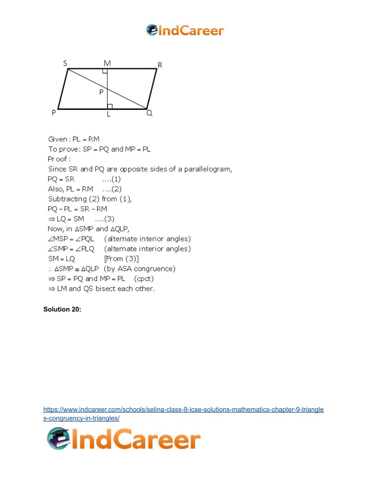 Selina Class 9 ICSE Solutions Mathematics : Chapter 9- Triangles [Congruency in Triangles] - Page 49