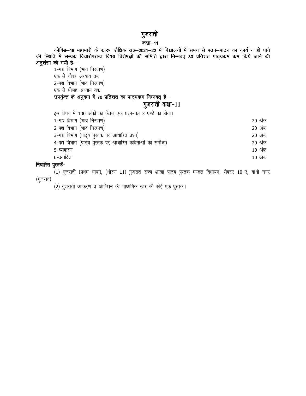 UP Board 11th Syllabus Gujrati - Page 1