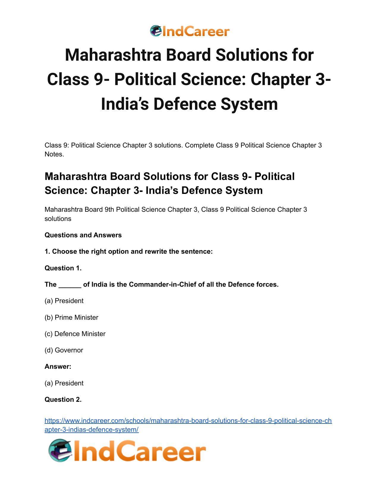 Maharashtra Board Solutions for Class 9- Political Science: Chapter 3- India’s Defence System - Page 2
