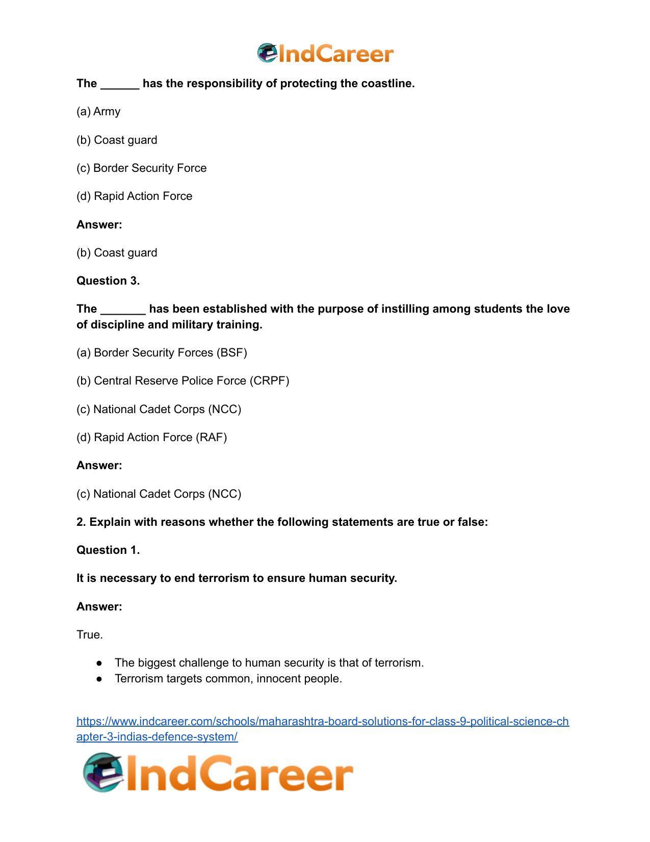 Maharashtra Board Solutions for Class 9- Political Science: Chapter 3- India’s Defence System - Page 3