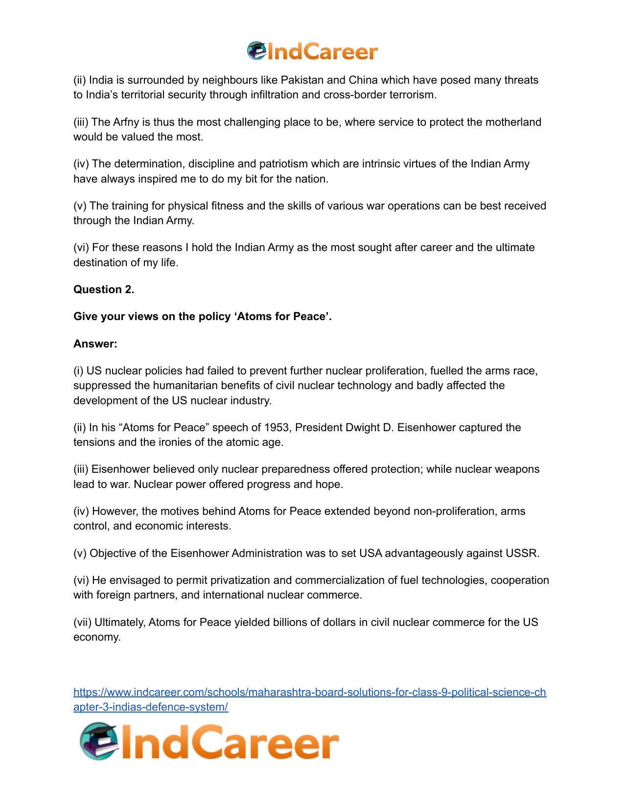 Maharashtra Board Solutions for Class 9- Political Science: Chapter 3- India’s Defence System - Page 6