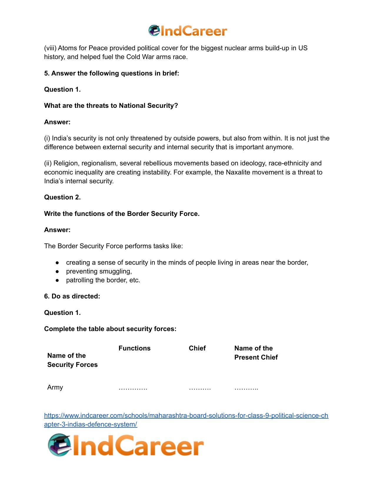 Maharashtra Board Solutions for Class 9- Political Science: Chapter 3- India’s Defence System - Page 7