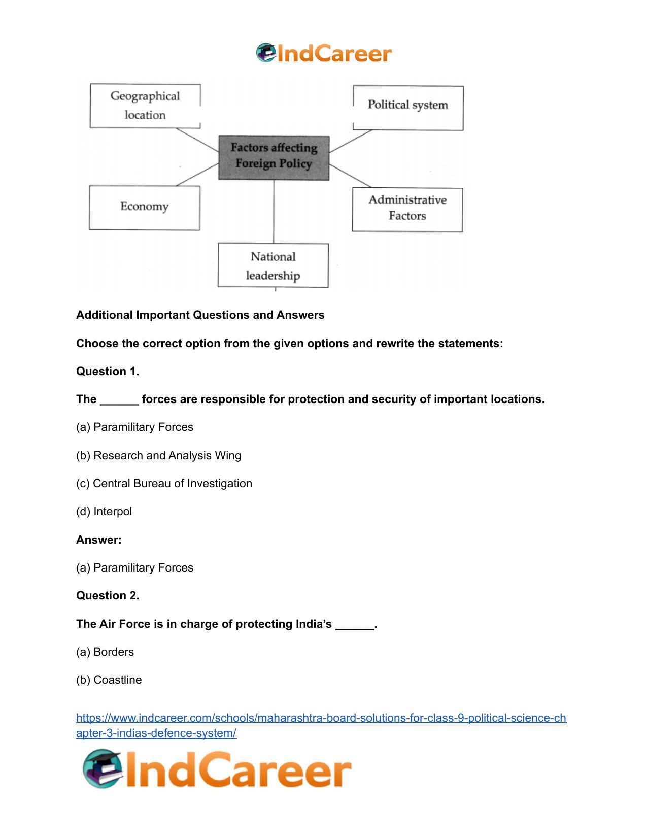 Maharashtra Board Solutions for Class 9- Political Science: Chapter 3- India’s Defence System - Page 9