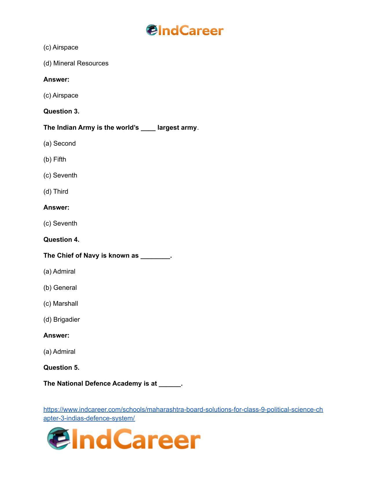 Maharashtra Board Solutions for Class 9- Political Science: Chapter 3- India’s Defence System - Page 10