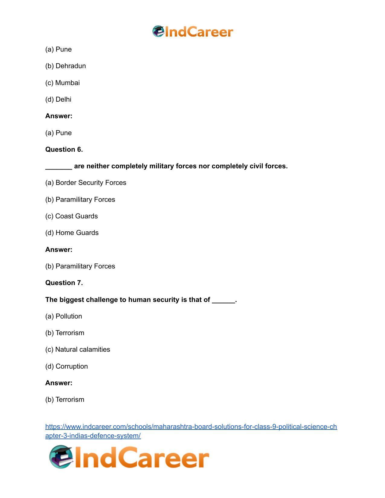 Maharashtra Board Solutions for Class 9- Political Science: Chapter 3- India’s Defence System - Page 11