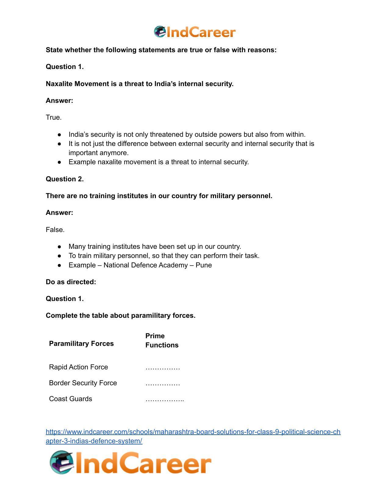Maharashtra Board Solutions for Class 9- Political Science: Chapter 3- India’s Defence System - Page 12