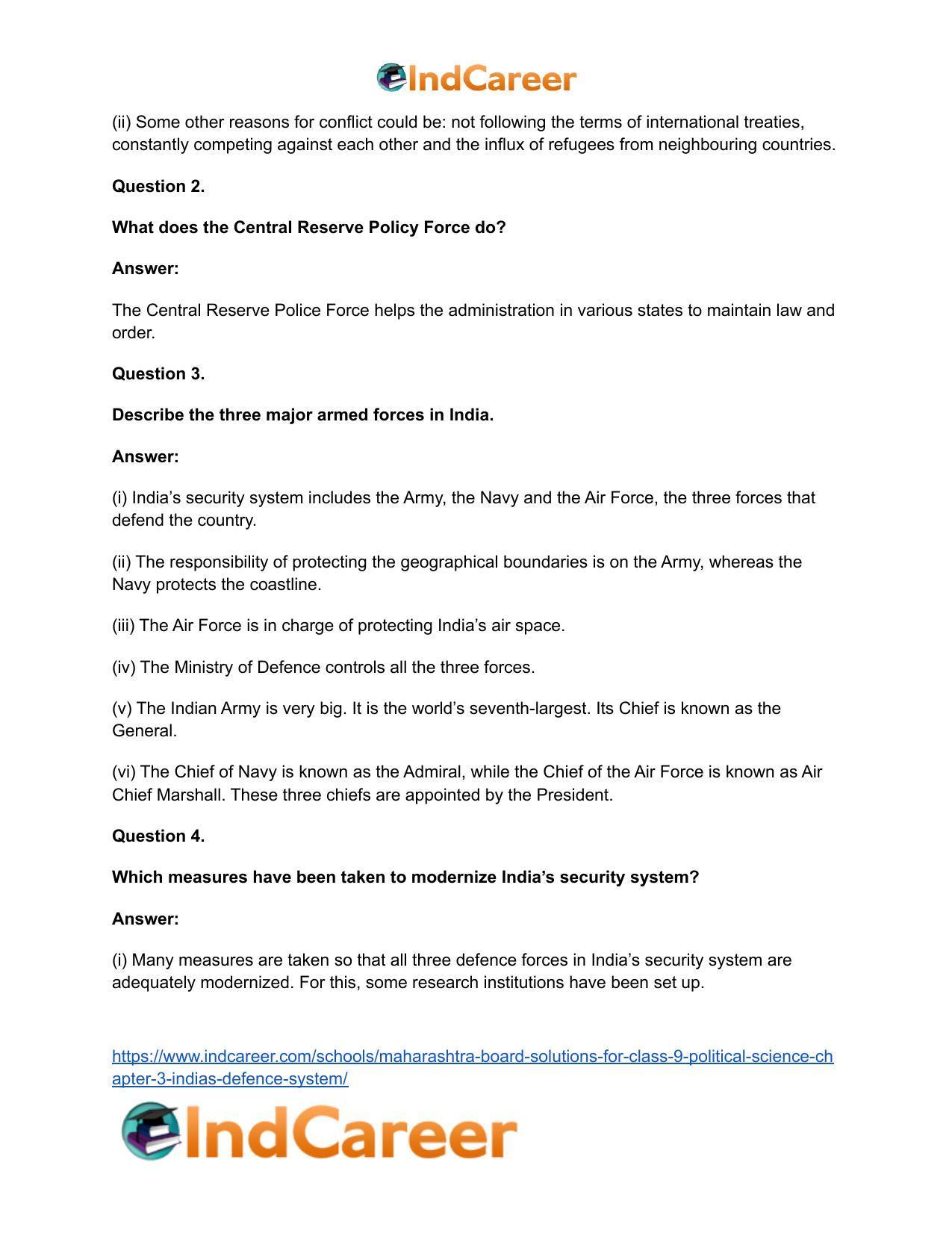 Maharashtra Board Solutions for Class 9- Political Science: Chapter 3- India’s Defence System - Page 14