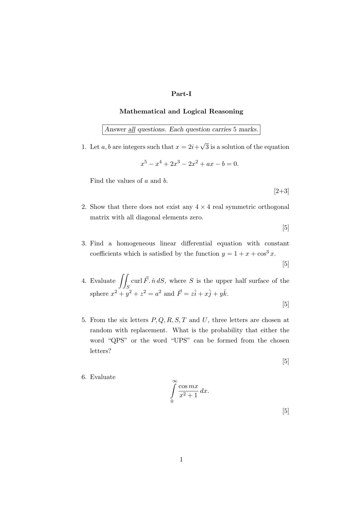 ISI Admission Test JRF in Physics and Applied Mathematics PHB 2022 Sample Paper - Page 1